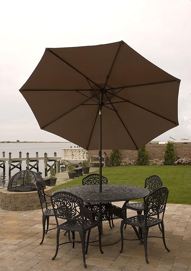 Amazon Com Pebble Lane Living Patio Umbrella For Table 9 Ft With Aluminum Frame Crank Tilt For Shade In Easy Opening And Closing Water Resistant Cocoa Brown Garden Outdoor