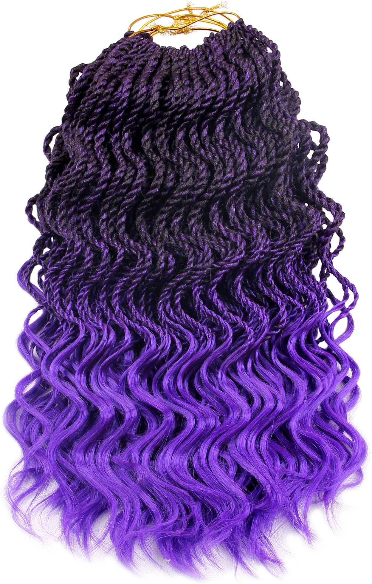 Wavy Senegalese Twist Crochet Braids 6packs/lot 14Inch 35Strands/Pack Synthetic Kanekalon Crochet Hair Curly Havana Mambo Twist Braiding Hair (14 Inch, T1B/Purple#)