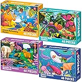 QUOKKA Puzzles for Toddlers 4-6 – 4 x 48 Pieces Jigsaw Puzzles for Kids Ages 3-5 – Learning Insects, African, Amazon, Ocean Animals Puzzle for 2-4 – Jigsaw Game for Boy and Girl 4-8 Year Old