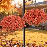 Geegoods Artificial Hanging Baskets for Outdoors Decoration, 24 Pcs Artficial Outdoor Flowers with Hanging Baskets UV Resistant Look Real Orange Mums for Autumn Porch Patio Balcony Yard Home Decor