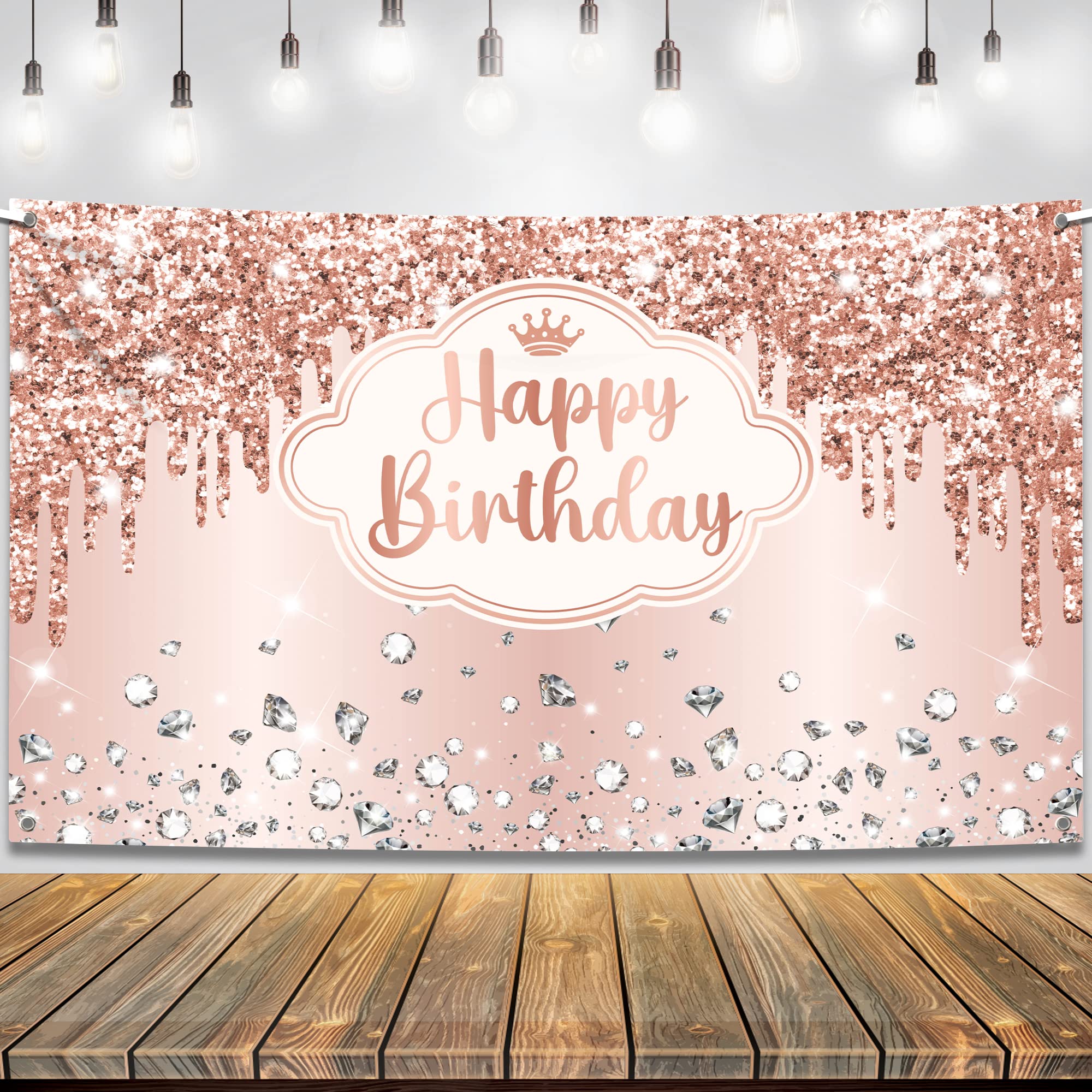 Photo 1 of KatchOn, XtraLarge Rose Gold Happy Birthday Banner - 72x44 Inch | Rose Gold Happy Birthday Backdrop for Women | Pink Happy Birthday Princess Banner for Girls | Rose Gold Birthday Party Decorations