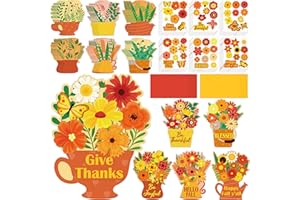 80UncleKimby 36 Set Fall DIY Craft for Kids - Thanksgiving Flower Card Making Kit with Autumn Greeting Cards Stickers Envelopes Set Gifts for Classroom School Activities