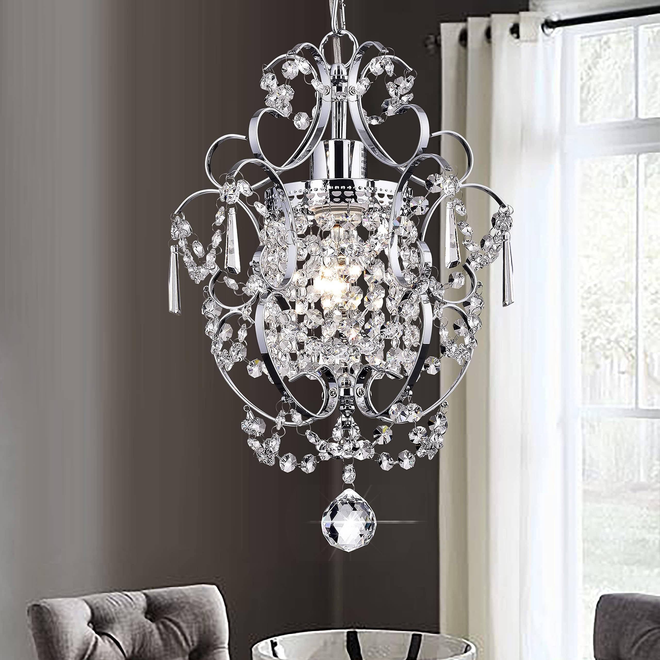 Photo 1 of FLSFU Mini Chandelier Light Fixture,Modern Chrome Crystal Ceiling Light Fixtures 1 Light Small Chandeliers for Bathroom,Farmhouse Pendant Lighting for Girls Room Dining Room Closet Kitchen Island