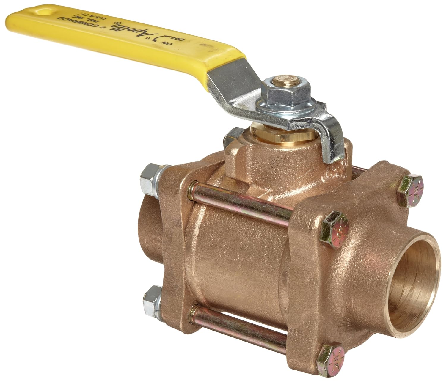 Apollo 82200 Series Bronze Ball Valve, Three Piece, Inline, Lever, 3/8