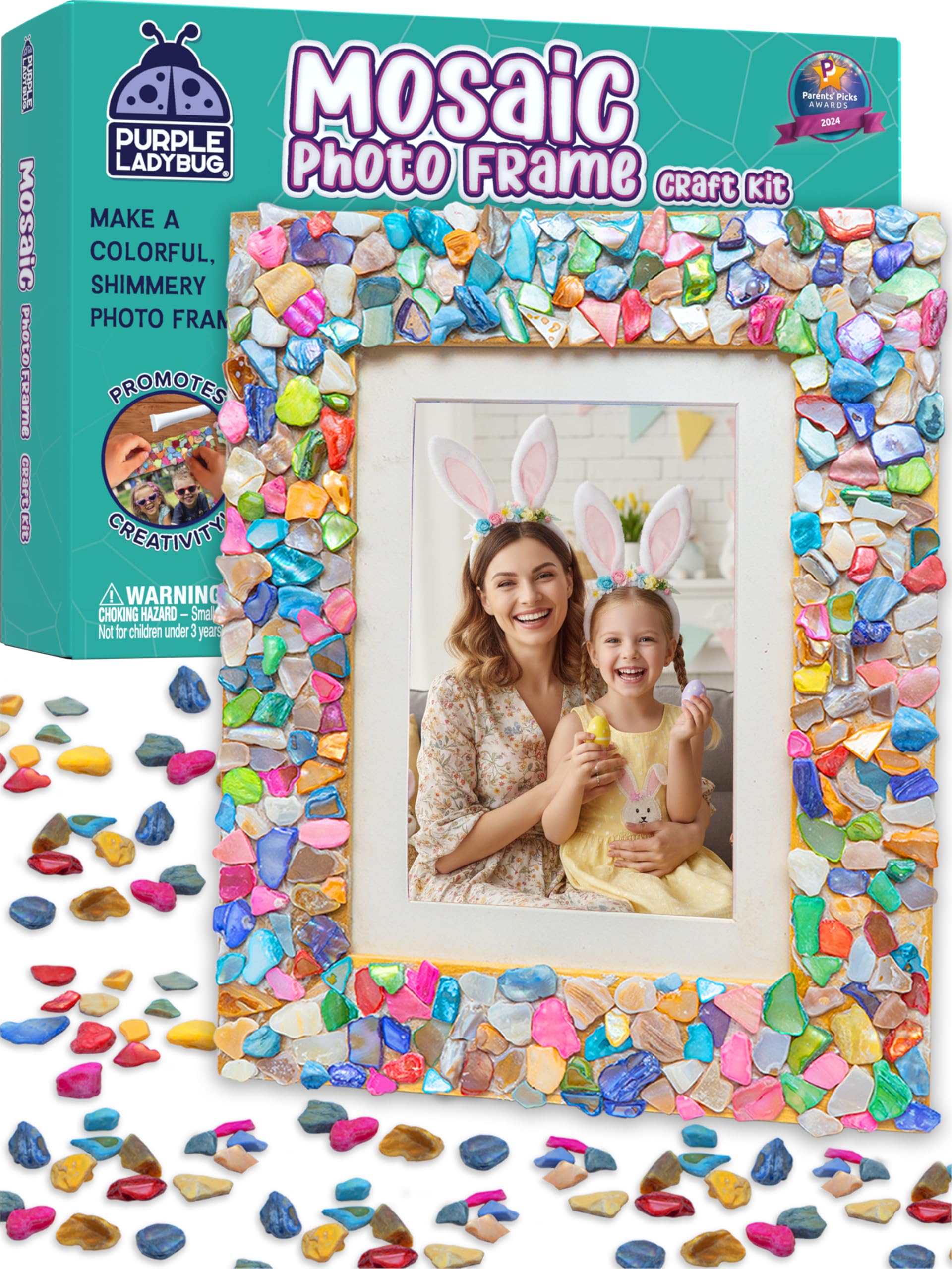 PURPLE LADYBUG Decorate Your Own Mosaic Photo Frame Craft Kits for Kids Age 6+ - Easter 7 Year Old Girl Gifts, Birthday Gifts for 10 Year Olds Girls, DIY Arts and Crafts Activity for Kids Ages 6-10