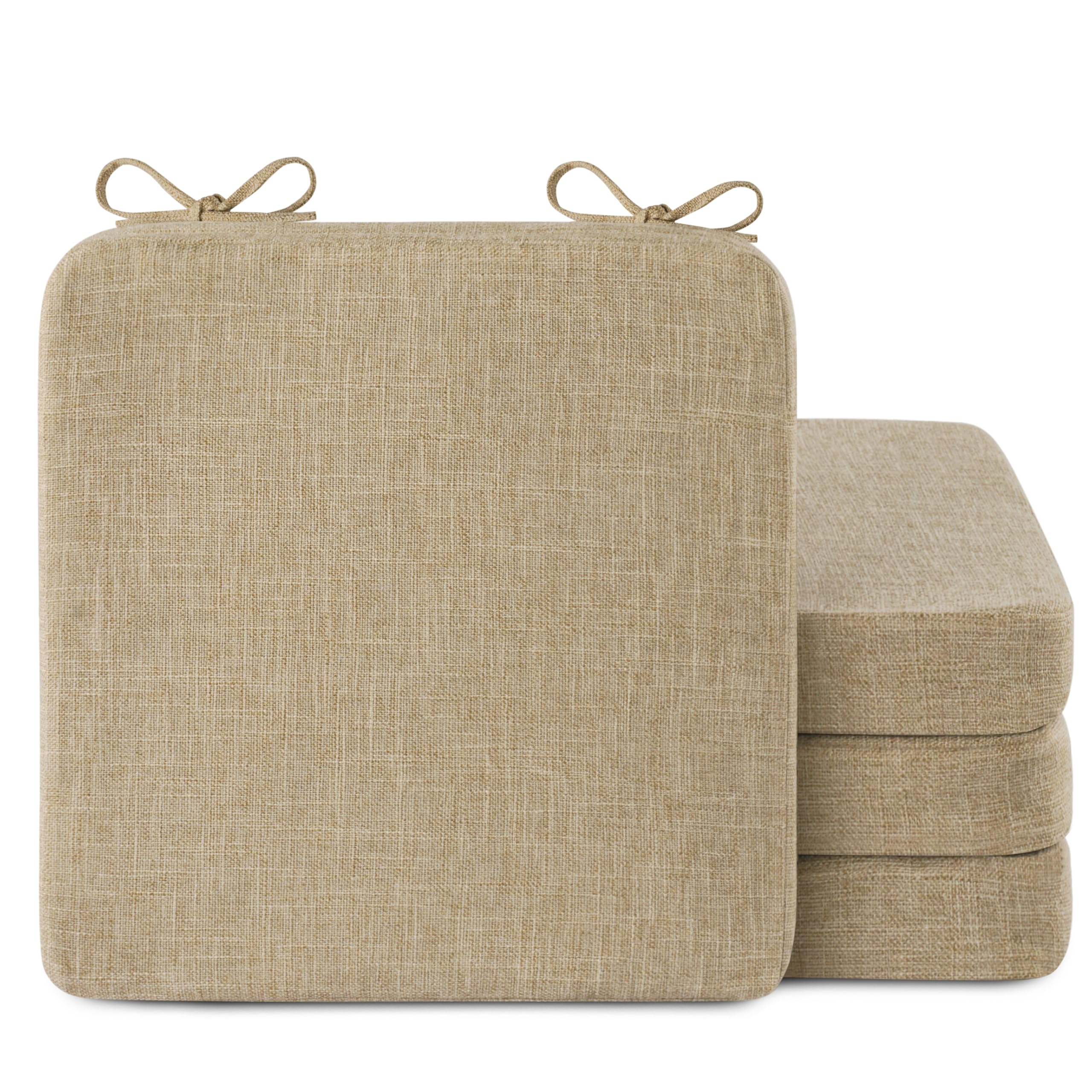 Photo 1 of AddGrace Square Chair Cushions for Dining Chairs 4 Pack Non Slip Seat Cushions for Kitchen Chairs Indoor Thick Dining Room Chair Pads with Ties and Removable Cover 16'' x 16'' x 2'' (4, Beige)