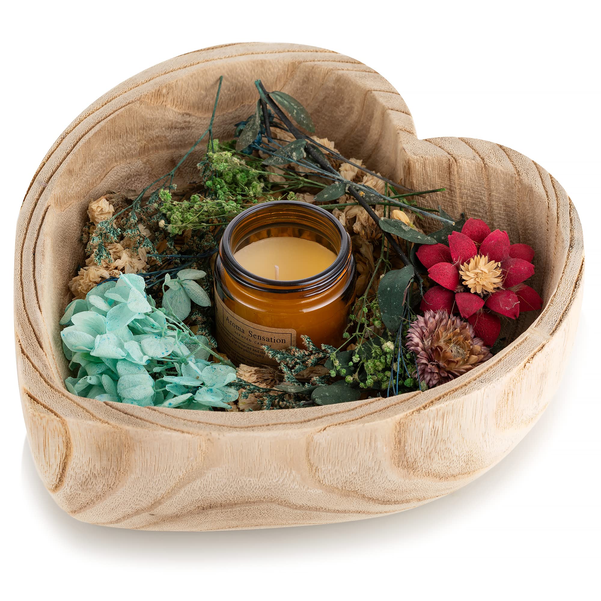 Hanobe Decorative Dough Wood Bowl: Large Heart Shaped Bowls for Decor Wooden Bowl for Table Centerpiece, Natural