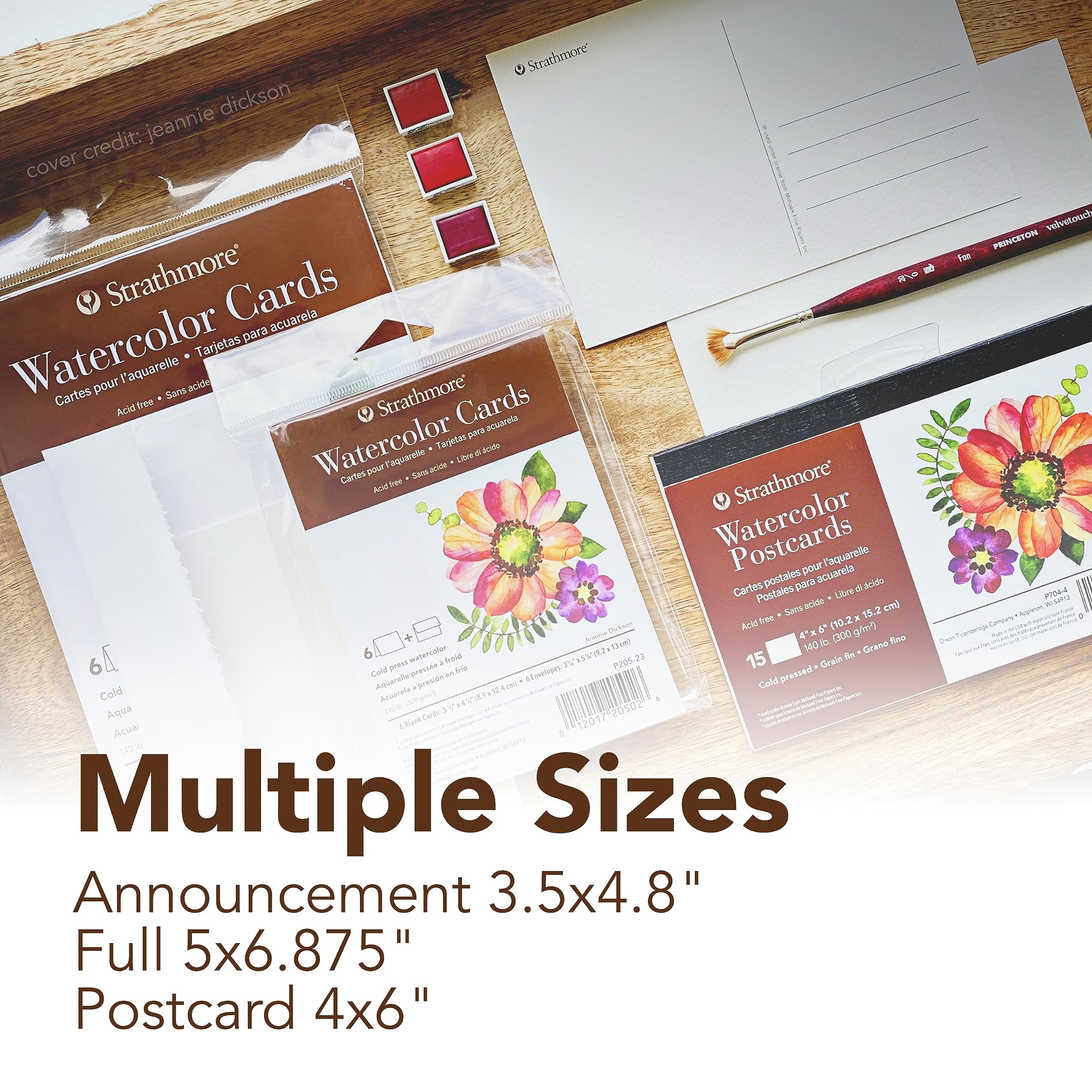 Strathmore 400 Series Watercolor Cards, Cold Press, Announcement Size, 3.5x4.875 inches, 6 Pack, Envelopes Included - Custom Greeting Cards for Weddings, Events, Birthdays