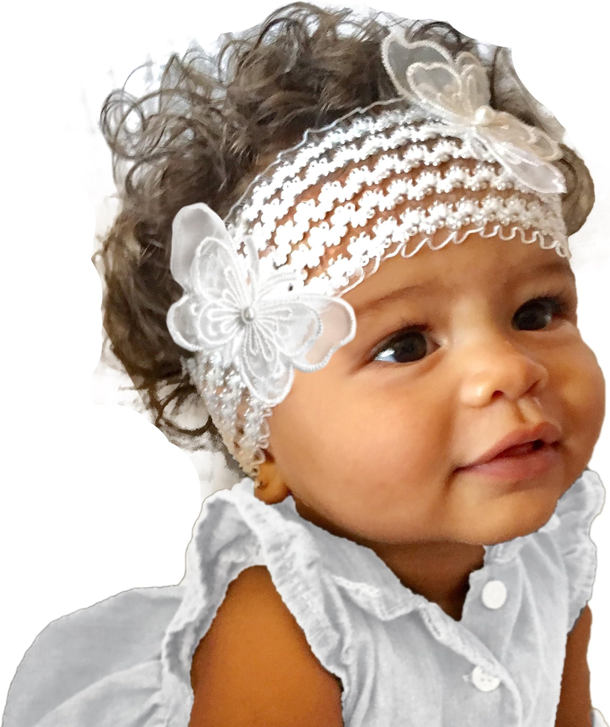 Baby Baptism Lace Headband Christening Bow Wrap Flower Girl Wedding Butterfly