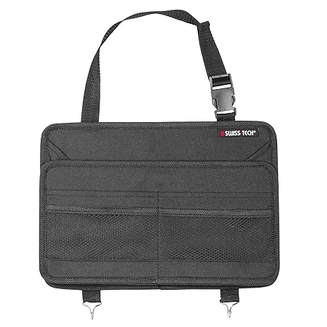 Swiss+Tech ST80140 Backseat Car Storage Organizer Hooks Toys, Snacks, Magazines, Accessories-Small, Black