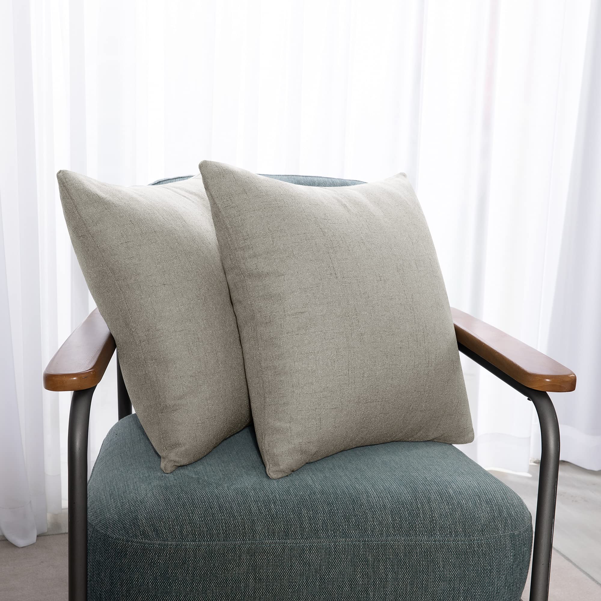 Deconovo Square Cushion Covers, Faux Linen Texture Throw Pillow Cases Pillowcases for Sofa with Invisible Zipper, 18x18 Inch, set of 2, Light Grey