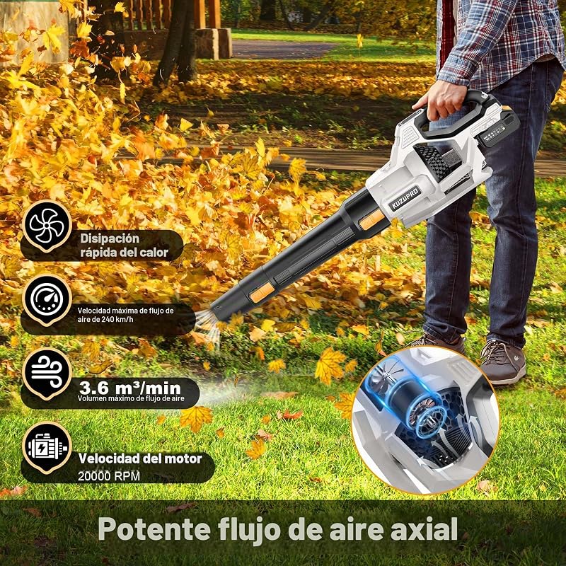 Soplador de Hojas a Batería KUZUPRO, 21 V, 2 Baterías de 4,0 Ah