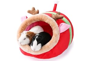 JanYoo Small Pet Gerbil Hedgehog Guinea Pig Bed Accessories Cage Toys Bearded Dragon House Hamster Supplies Habitat Ferret Rat for Christmas (XL, Reindeer)