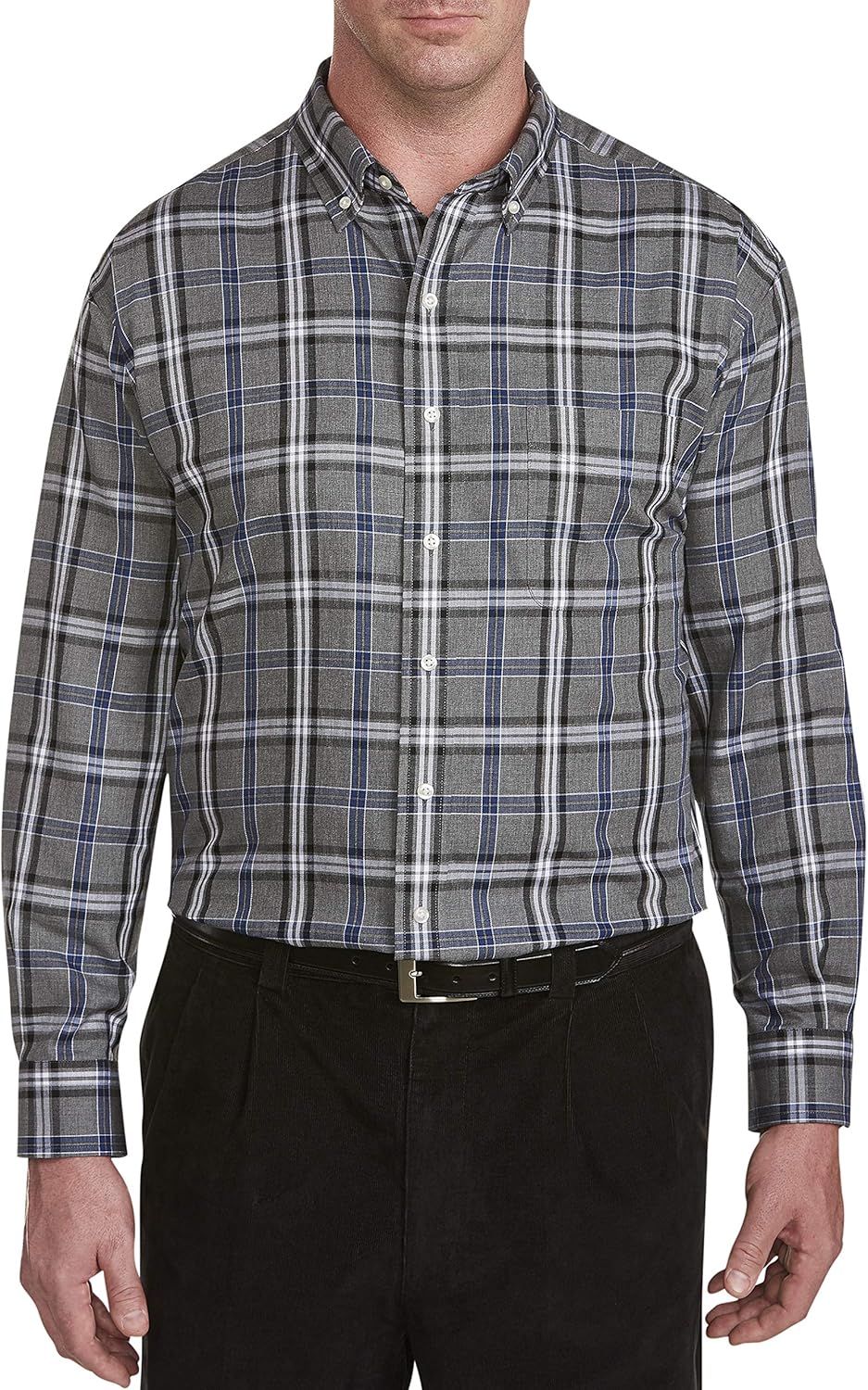 Oak Hill by DXL Big and Tall Medium Plaid Sport Shirt, Grey, 5XLT at