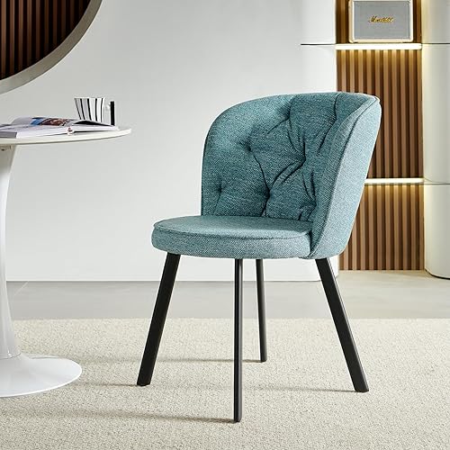 Weegstok Modern Dining Chairs Set of 1, Soft Fabric Upholstered Seat High Back Kitchen Chairs with Metal Legs, for Dining Room, Kitchen, Living Room, Bedroom, Lounge (1, Blue)