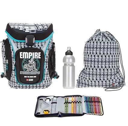 4 Teile LEGO Schulrucksackset Explorer Ranzen für Jungen + Sportbeutel + gefülltes Mäppchen + Flasche (Star Wars Stormtrooper