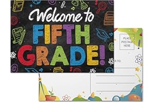 AGAPE LOVE CARDS Welcome To 5th Grade Postcards - (50 Pack) 4"X6" Welcome Back to School Postcards For Students | Colorful Chalkboard Themed Welcome To My Class Postcards From Teacher