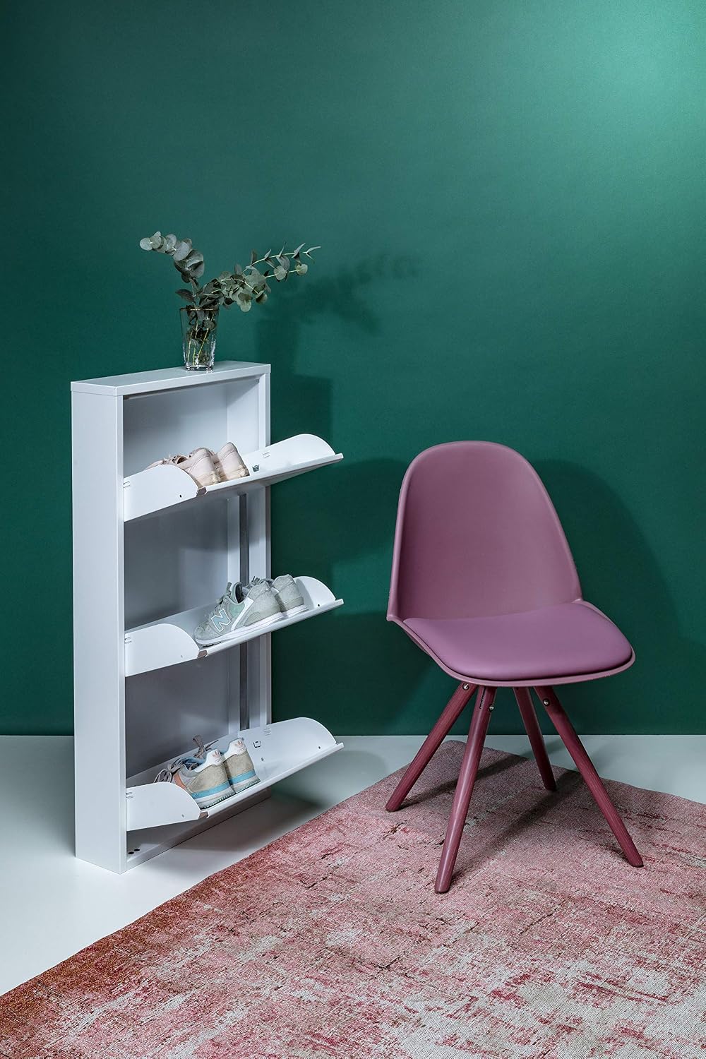 Kare Design Shoe cabinet Caruso, White, 104x50x15 cm, Tilting shoe cabinet, Shoe storage, with 3 flaps, for 6 works of shoes - Image 4