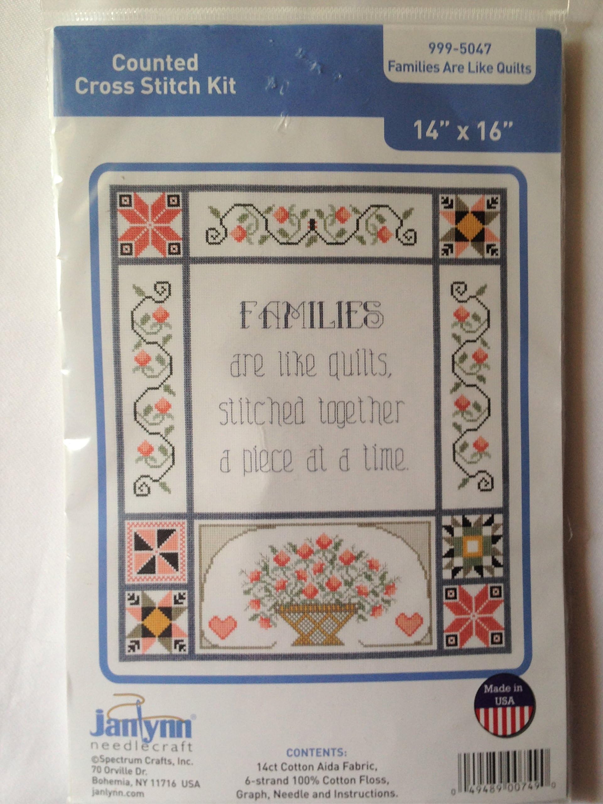 JanLynn Needlecraft Families Are Like Quilts Counted Cross Stitch Kit-14X16 14 Count