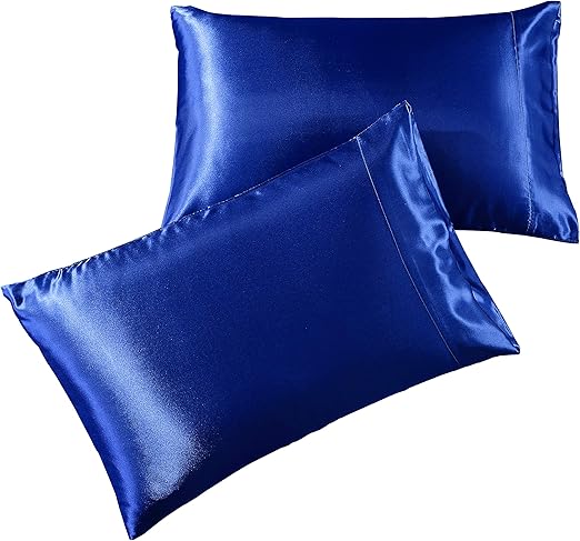 Amazon Com Pure Bedding Satin Pillowcase Queen 2 Pack Navy