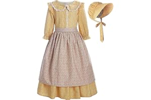 ReliBeauty Pioneer Girl Costume Colonial Prairie Dress Yellow