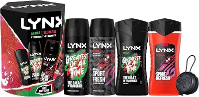 Lynx Recharge Africa Gift Set 4 Piece Body Wash Deodorant Shower Tool for Him