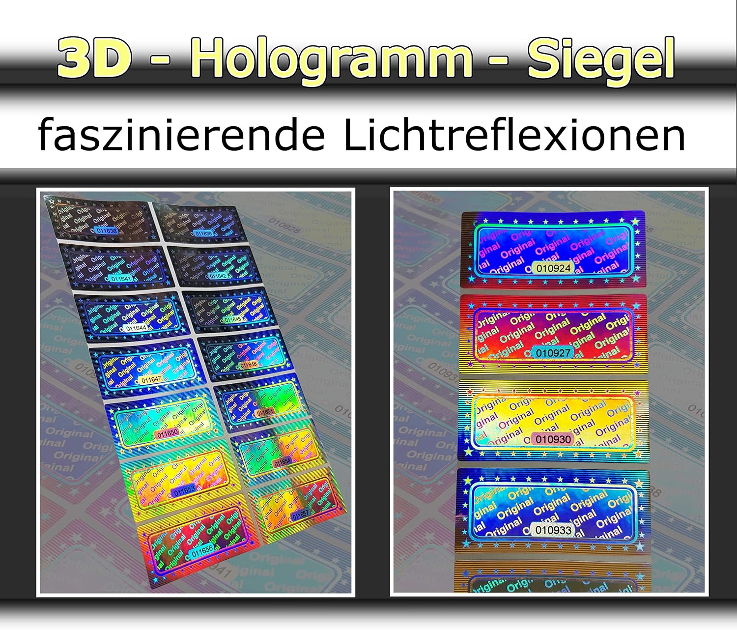 1000 pcs, 3D Hologram Original Seal with Serial Number, Silver, 46x20 mm, Tamper Proof, self-Adhesive Security Seal Labels - Image 4