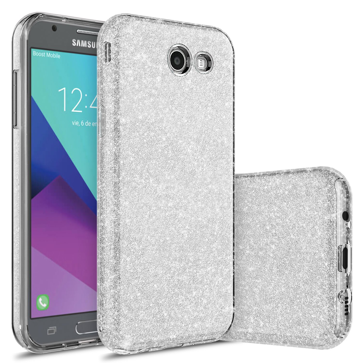 J3 Emerge Case, Galaxy J3 Prime Case, Galaxy Amp Prime 2 / Prime 2 Case / Sol 2 / J3 Mission / J3 Eclipse / J3 2017 / J3 Luna Pro Case, Rosebono Shinning Sparkle Bling Case for SM-J327 (Silver)