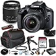 Canon 3000D(EOS Rebel T100) DSLR Camera w/EF-S 18-55mm F/3.5-5.6 Zoom Lens + 64GB Memory Card, Case, Hood, Grip-Pod, Filter, Professional Photo Bundle(23pc), CANON EOS 3000D (Renewed)