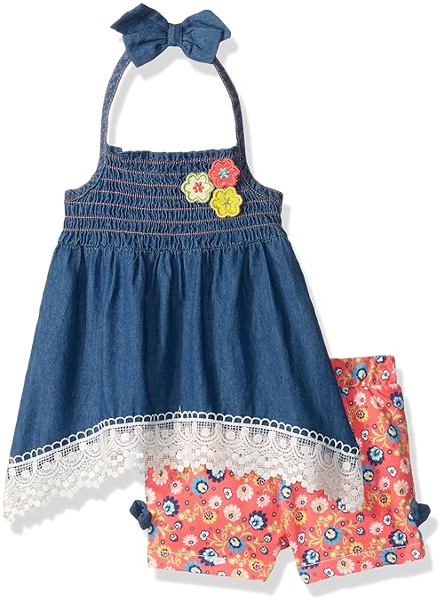 Buy Little Lass Toddler Girls' 2 Pc Smocked Short Set, Denim, 4T at