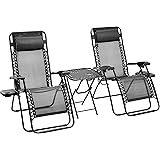 Amazon Basics Textilene Outdoor Adjustable Zero Gravity Folding Reclining Lounge Chair with Side table and Pillow - Pack of 2