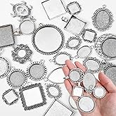 Apojgitn 100G Random Metal Tray: Assorted Bezel Necklace Blank Charms, Pendant Bezels for Resin Jewelry Making with Glass Cabochons, Bails, Ring Blanks, Jewelry Bails & Findings(Blind Box)