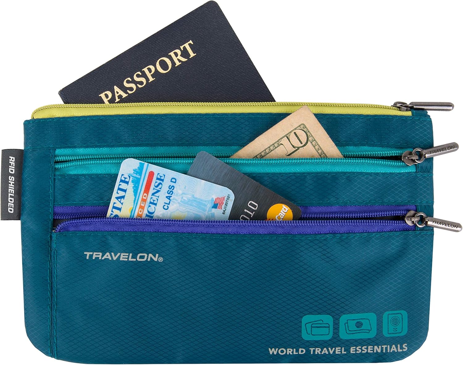  | Travelon World Travel Essentials Set of 2 Currency and Passport Organizers, Peacock Teal, One Size | Passport Wallets