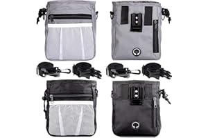 STMK 2 Pack Dog Treat Pouch, Dog Training Treat Pouch with Waist Shoulder Strap, 3 Ways to Wear, Easily Carries Toys, Kibble, Treats for Dog Walking, Dog Training, Puppy Training (Grey and Black)