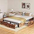 LIKIMIO Queen Bed Frame with Storage, 4 Drawers and Heavy Strong Metal Support Frames, Solid Stable, Noise-Free, No Box Spring Needed, Easy Assembly, Vintage Brown