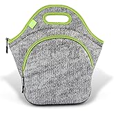 Nordic By Nature Insulated Neoprene Lunch Bag, Soft & Foldable Washable & Reusable Extra-Pocket (L) Gray Melange