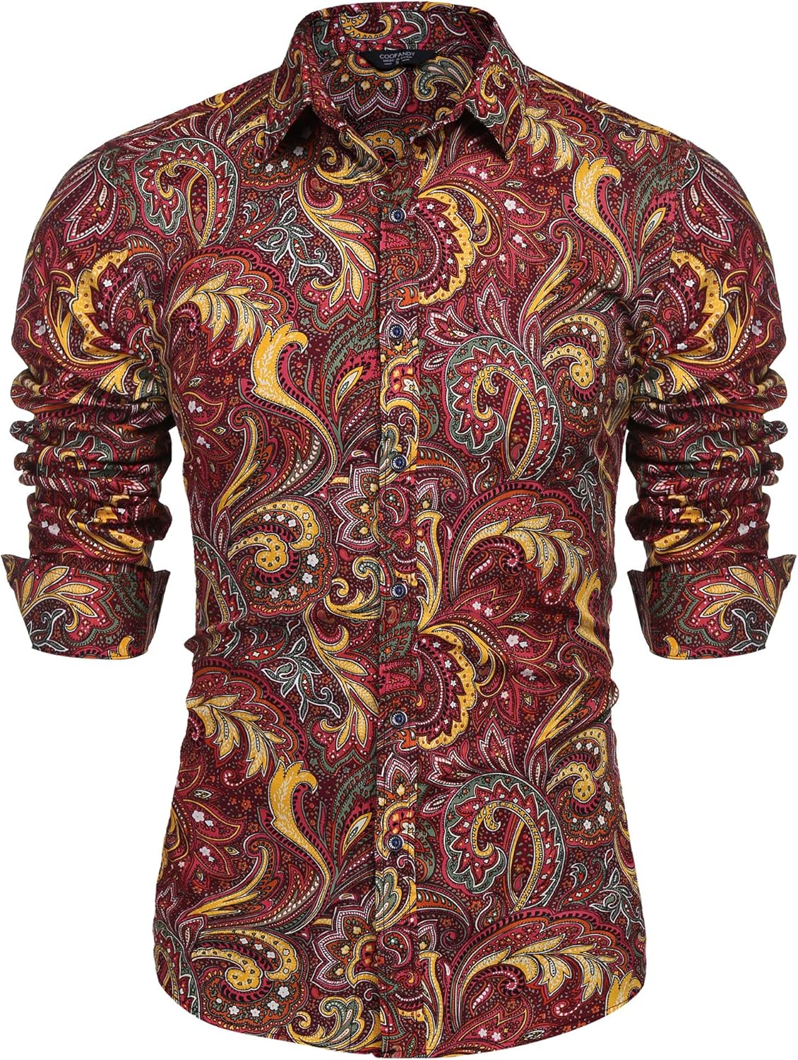 COOFANDY Men's Paisley Cotton Long Sleeve Shirt Floral Print Casual Retro Button Down Shirt at  Men’s Clothing store
