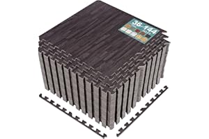 Sorbus 144 Sq. Ft. Wood Grain Floor Tiles Foam Mat EVA Interlocking Mats Tile 3/8-Inch Thick Flooring Wood Puzzle Exercise Ma