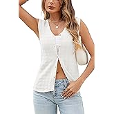 Arach&Cloz Womens Sweater Vest Tops 2025 Summer Knit V Neck Cardigan Sleeveless Button Textured Business Casual Outfits