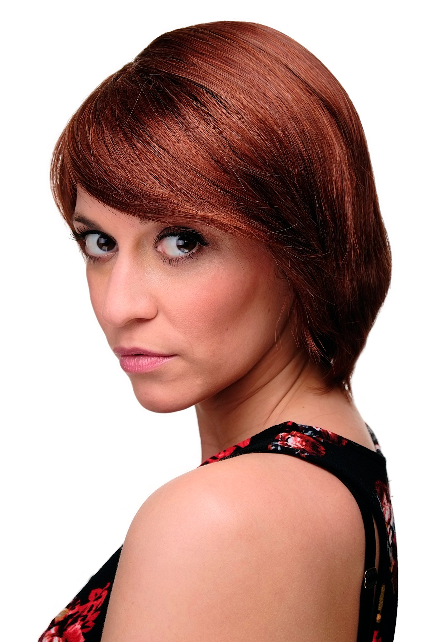 WIG ME UP 6082-33A/130 Lady Quality Wig Cosplay short long bob page side parting (of very long fringe) brown copper red mix