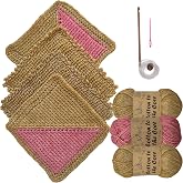 Tunisian Crochet Dishcloth Kit for Beginners - Camel Brown + Flamingo Pink | Tunisian Crochet kit for Adults with #3 DK Cotton Yarn for Dishcloths, Tunisian Crochet Hook, 2 Patterns &amp; Video Tutorial