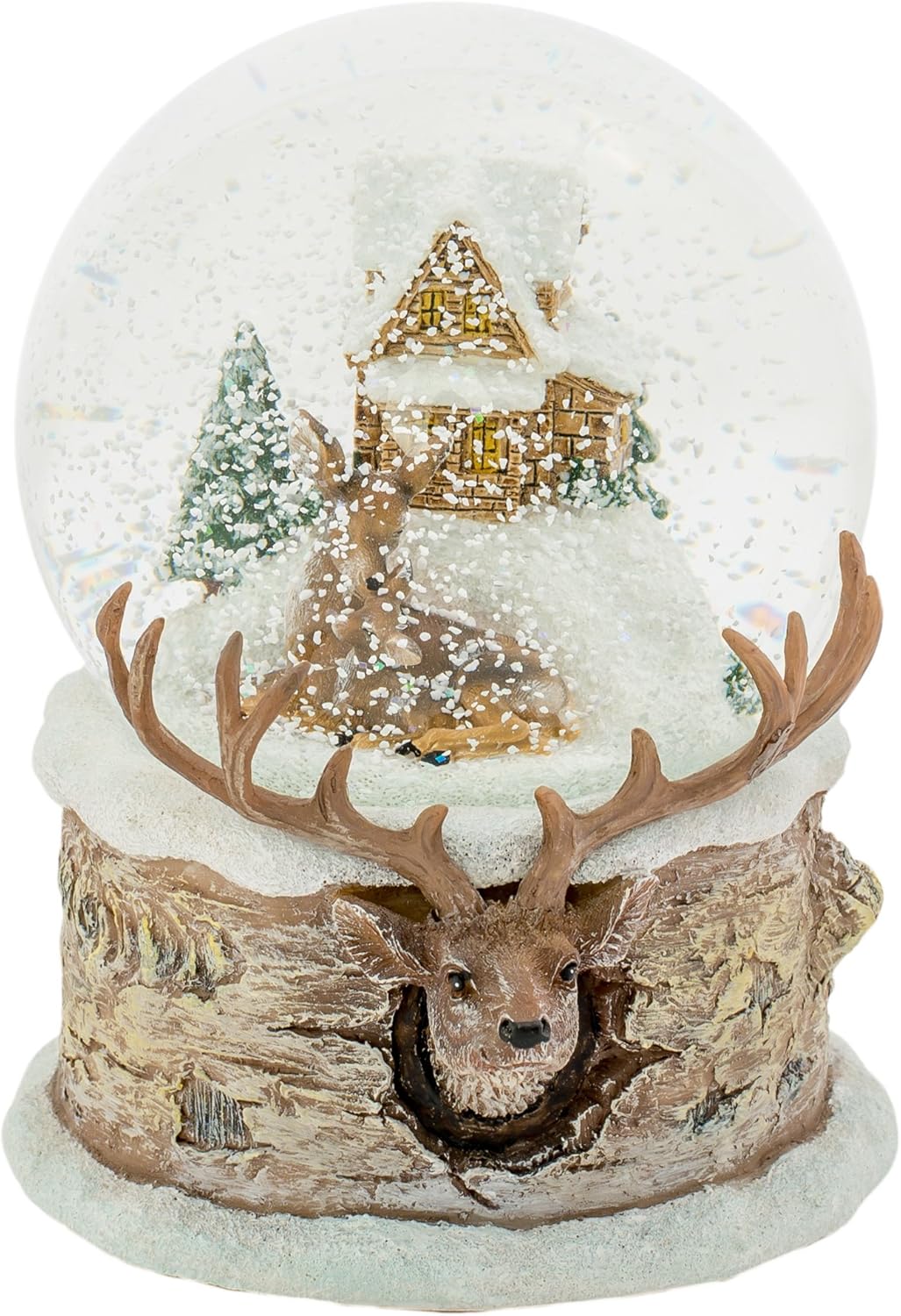 Snow Globes - Roman Deer Family Musical Christmas Glitterdome 100mm