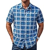 COOFANDY Mens Plaid Short Sleeve Button Down Shirts Regular Fit Casual Dress Shirts with Pocket