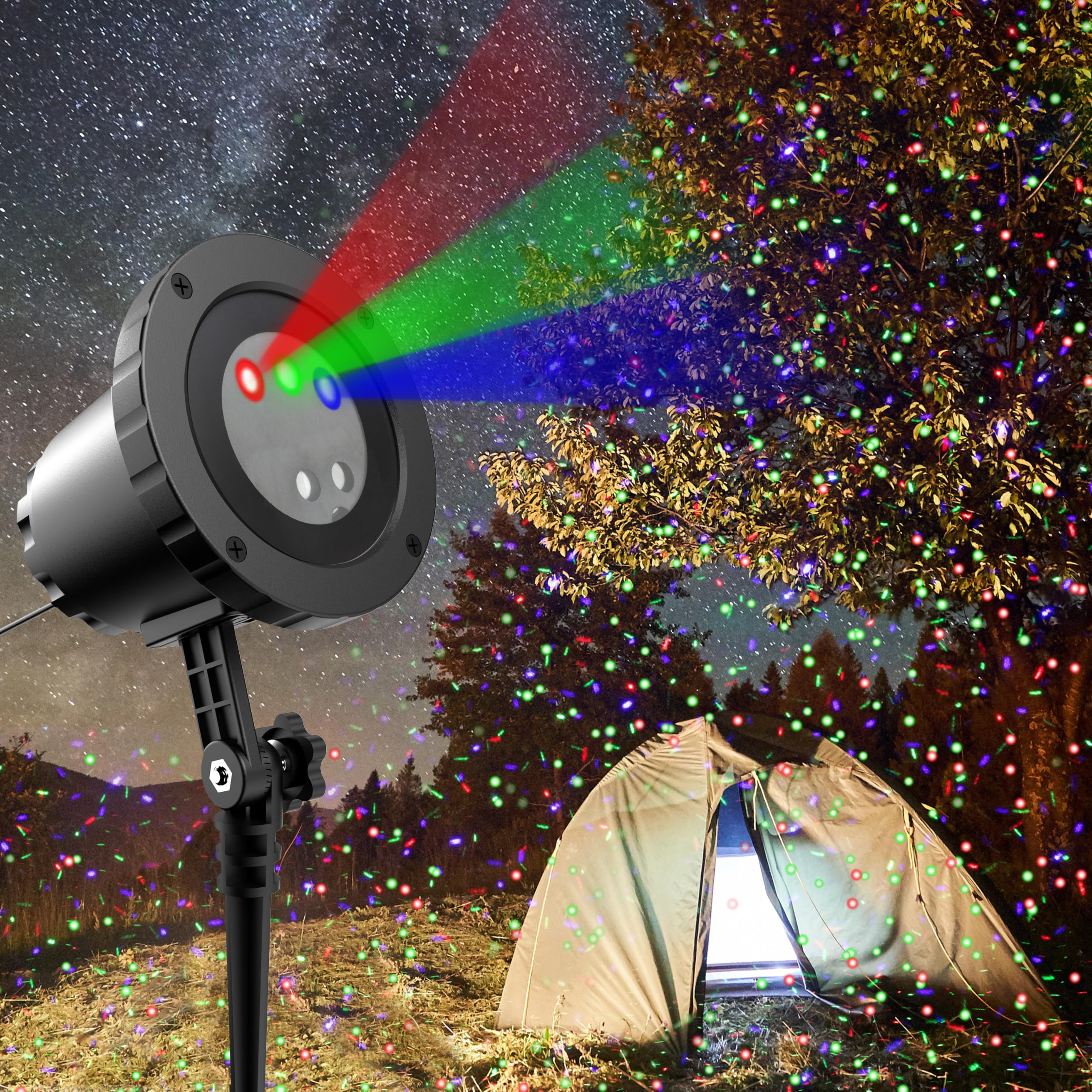 Photo 1 of Christmas Laser Lights Projector Outdoor, AIRIVO 3 Color Motion Firefly Lights Projector, Moving Red, Green and Blue Star Light Waterproof with Remote Control for Garden,Home, Landscape