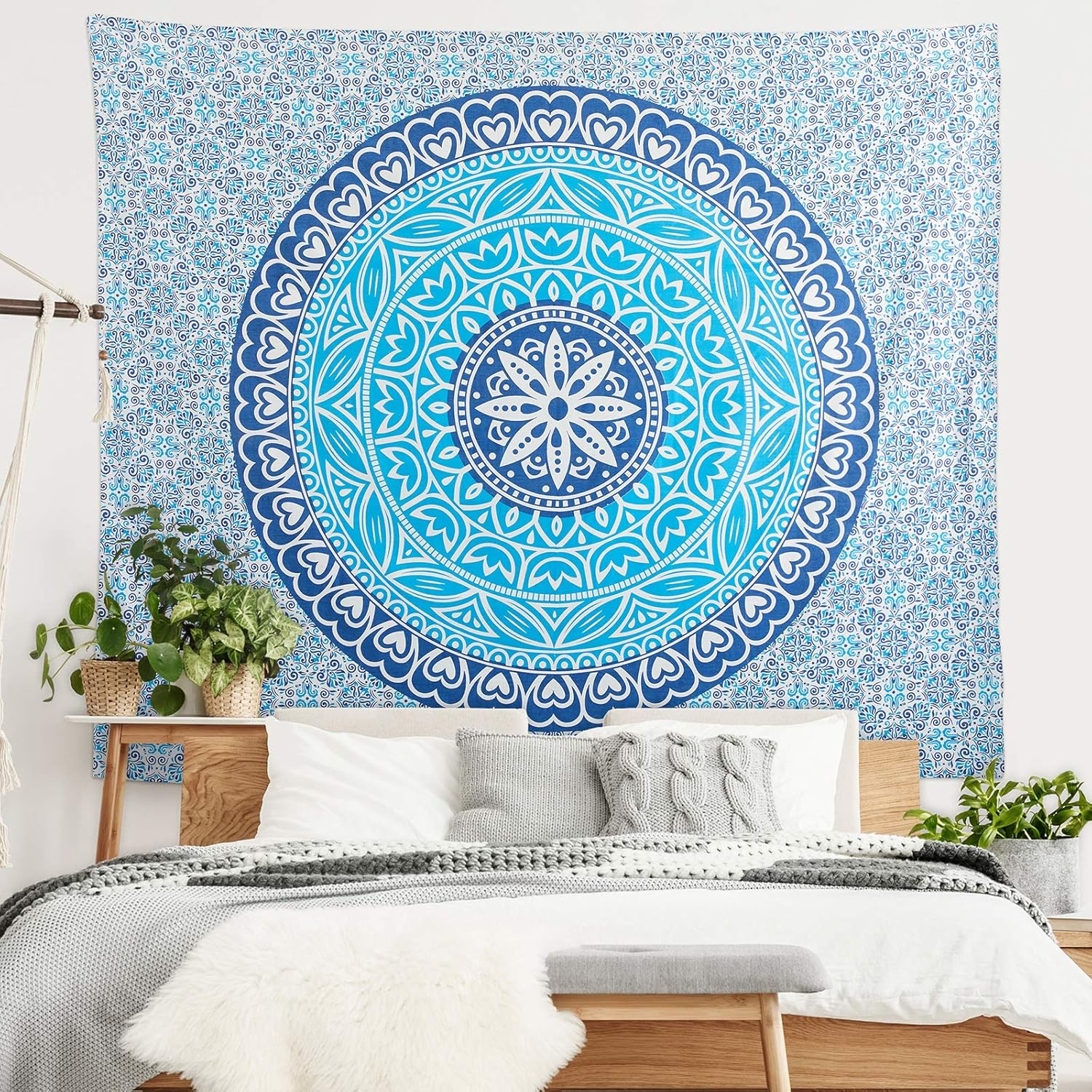 Americanflat Mandala Wall Tapestry, 84x90, Aqua Navy Americanflat Mandala Wall Tapestry, 84x90, Aqua Navy