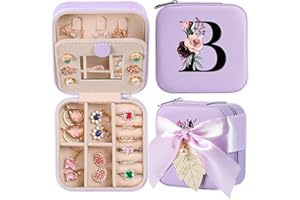AYGXU Travel Must Have Jewelry Box,Small jewelry travel case,Travel Jewelry Box for Women Girls,Jewelry Box for Teen Girls,Travel Jewelry Case for Women Teacher Gifts, Initial A-Z