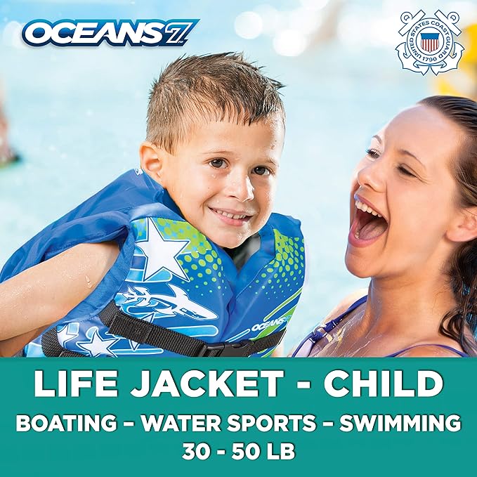New & Improved Oceans7 US Coast Guard Approved, Child Life Jacket, FlexForm Chest, OpenSided