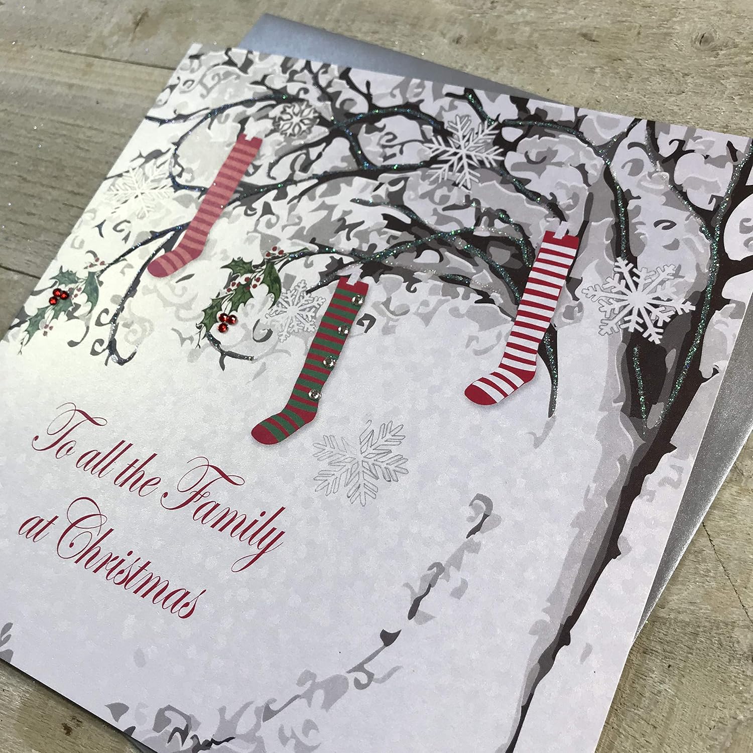 WHITE COTTON CARDS To All The Family Handmade Christmas Card (Code x14-52),16cm x 16cm - Image 3