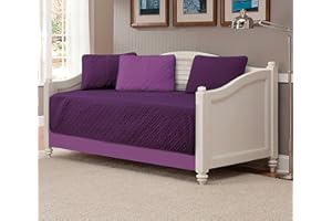 MK HOME Mk Collection 5pc Modern Bedspread DayBed Solid Embossed Dark Purple/Light Purple New