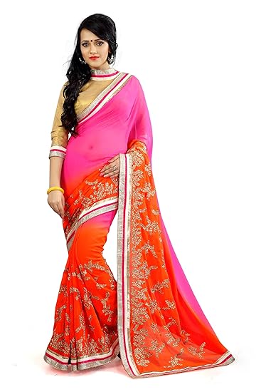 Womens Chiffon Saree(glory-42_pink_orange)